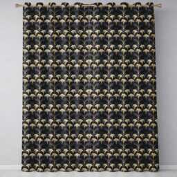 Art Deco Fan Floral Blue Gold Seamless Pattern Readymade Eyelet Ring Top Thermal 100% Blackout Curtains - thumbnail 2
