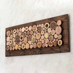 Handcrafted Wooden Wall Coat Rack - Entryway Mounted Hanger Wood Slice Art Forest Essence