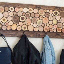 Handcrafted Wooden Wall Coat Rack - Entryway Mounted Hanger Wood Slice Art Forest Essence - thumbnail 2