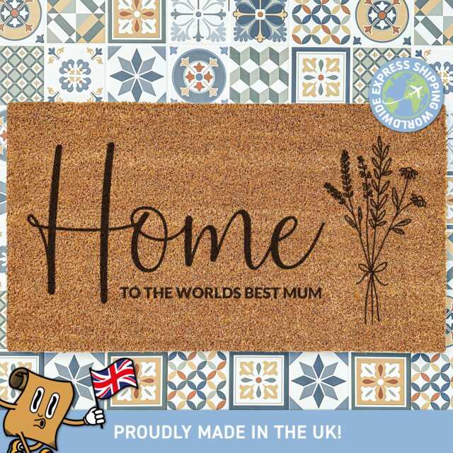 Home To The Worlds Best Mum, Mum Doormat, Mothers Day Customised Family Gift For Unique Unforgettable - image 1