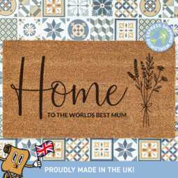 Home To The Worlds Best Mum, Mum Doormat, Mothers Day Customised Family Gift For Unique Unforgettable - thumbnail 1