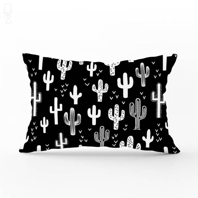 Black & White Cactus Lumbar Pillow Cover - Suede Throw Pillow, Oeko-Tex?? - image 1