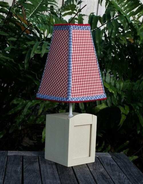 Small Kids Table Lamp, Custom Red Check Lamp Shade - image 1