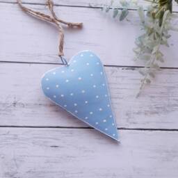 Large Blue Polka Dot Metal Hanging Heart - Decoration Wall Decor Rustic Gift Wedding Decorative - thumbnail 2