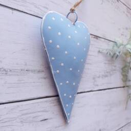 Large Blue Polka Dot Metal Hanging Heart - Decoration Wall Decor Rustic Gift Wedding Decorative - thumbnail 3