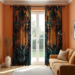 Tiger Face Curtain, Bold Animal Print Drape, Wild Jungle Window Treatment, Abstract Decor, Living Room & Bedroom Curtain Panels - thumbnail 3