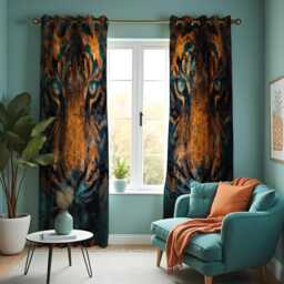Tiger Face Curtain, Bold Animal Print Drape, Wild Jungle Window Treatment, Abstract Decor, Living Room & Bedroom Curtain Panels
