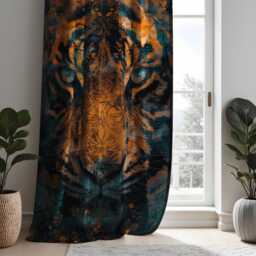 Tiger Face Curtain, Bold Animal Print Drape, Wild Jungle Window Treatment, Abstract Decor, Living Room & Bedroom Curtain Panels - thumbnail 2