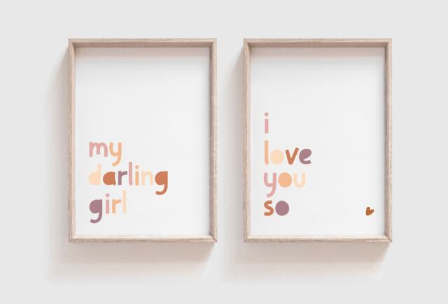 My Darling Girl I Love You So, Set Of 2, Girls Pastel Nursery Prints. Wall Art, Bedroom Prints, Home Decor - image 1