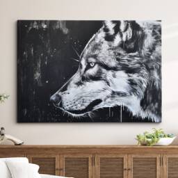 Wolf Animal Spraypaint Stencil Style Fine Art Painting Framed Poster Print & Canvas Wall Living Home Decor Interior Gift - thumbnail 1