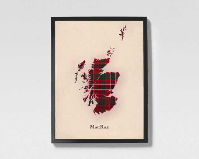 Clan Macrae Scottish Tartan Map - Of Scotland Family Wall Decor, Ready To Hang - image 1