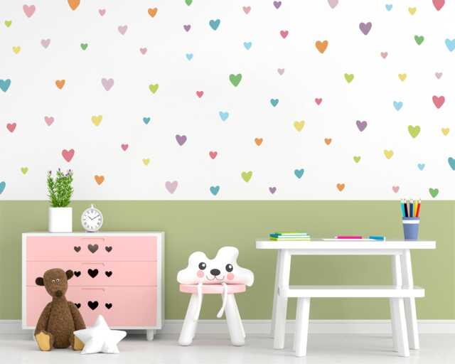 Pastel Heart Wall Decals Rainbow Nursery Decor, Pack Of 90 - image 1
