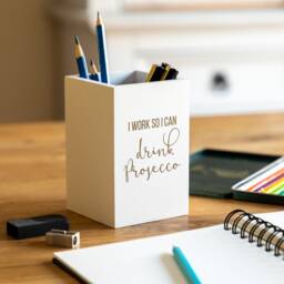 Funny Prosecco Pen Holder Laser Engraved Wooden Pencil Pot - Lc253 - thumbnail 1