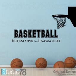 Basketball Hoop Wall Decal - Sports Room Decor, Boys Vinyl Art - thumbnail 1