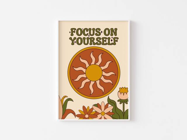 Retro Sunshine Print 70S Floral, Bohemian Art - image 1
