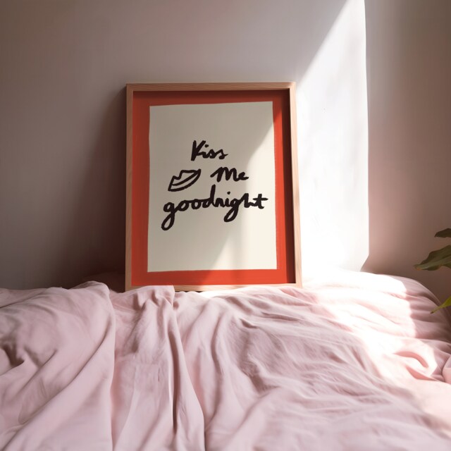 Kiss Me Goodnight Unframed Print - Bedroom Poster Handwritten Art Prints Colourful Decor Aesthetic - image 1