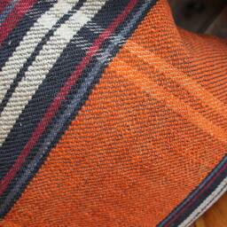 60cm - 24Inch Vintage Kilim Cushion Cover Handwoven - Tartan Check Brown Orange Maroon Cream - thumbnail 3