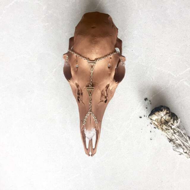 Deer Skull Wall Art Copper, Spirit Quartz, Altar Adornment - image 1