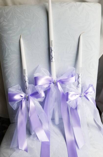 Greek Orthodox Baptism Candles Lambada Christening Lavender Purple - image 1