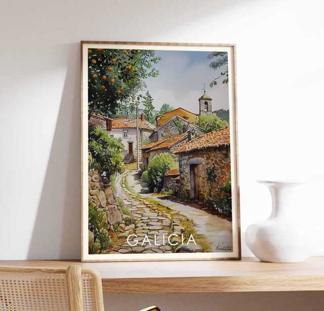 Galicia Coastal Village Art Print Spain Landscape Poster - image 1