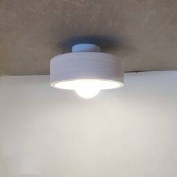 Handmade Gray Ceramic Ceiling Light - Carved Pattern Flush Mount - thumbnail 2