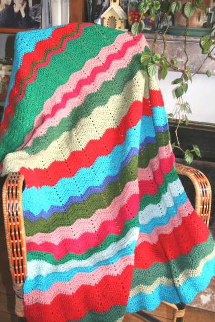 Turquoise New Handmade Crocheted Afghan Blanket With Chevrons, Bayad??re Style - image 1