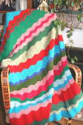 Turquoise New Handmade Crocheted Afghan Blanket With Chevrons, Bayad??re Style - thumbnail 1