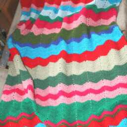 Turquoise New Handmade Crocheted Afghan Blanket With Chevrons, Bayad??re Style - thumbnail 3