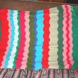 Turquoise New Handmade Crocheted Afghan Blanket With Chevrons, Bayad??re Style - thumbnail 2