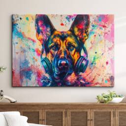 German Shepherd Dj Headphones Painting Framed Poster Print & Canvas Wall Decor Art Home Living Room Dog Gift Pet Music - thumbnail 1