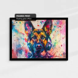 German Shepherd Dj Headphones Painting Framed Poster Print & Canvas Wall Decor Art Home Living Room Dog Gift Pet Music - thumbnail 2