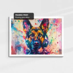 German Shepherd Dj Headphones Painting Framed Poster Print & Canvas Wall Decor Art Home Living Room Dog Gift Pet Music - thumbnail 3