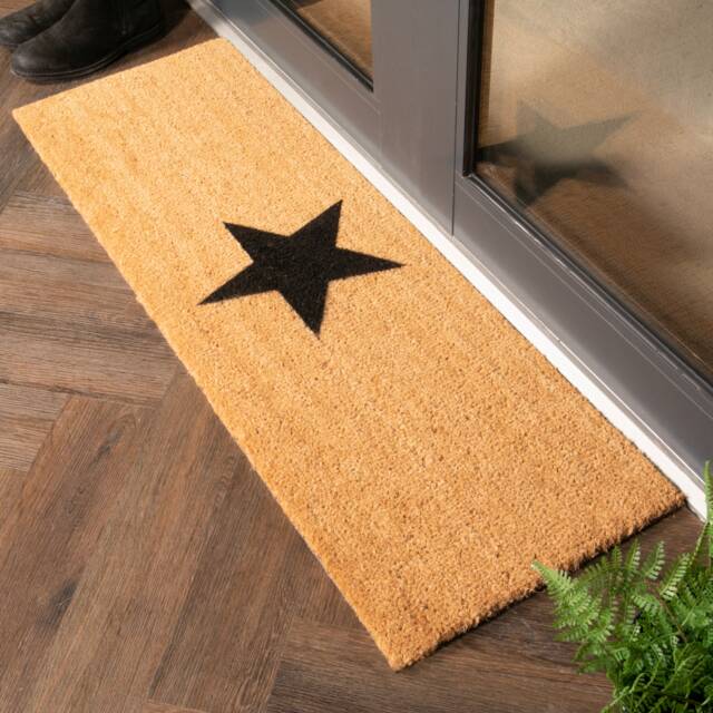 star Double Door Mat - Black Doormat Coir Patio Long Anti Slip New House Gift 120cmx40cm - image 1
