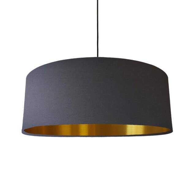 Extra Large Dark Grey Cotton Lampshade With Gold Lining - image 1