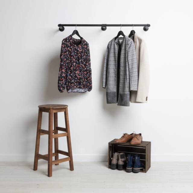 Industrial Clothes Rail - Black Wall-Mounted Ready-To-Assemble Delivery Kaspar Double - image 1