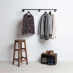 Industrial Clothes Rail - Black Wall-Mounted Ready-To-Assemble Delivery Kaspar Double - thumbnail 1