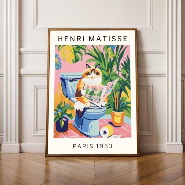 Funny Cat Bathroom Wall Art Ragdoll Toilet Poster Matisse Inspired Print Guest Decor Quirky Lover Gift Powder Room Humor - image 1