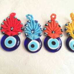 Macrame Evil Eye Wall Hanging Turkish Fused Glass Decor - thumbnail 4