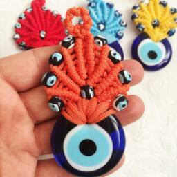 Macrame Evil Eye Wall Hanging Turkish Fused Glass Decor - thumbnail 3