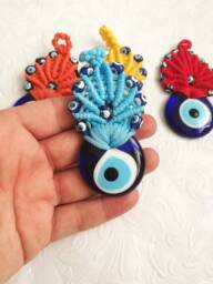 Macrame Evil Eye Wall Hanging Turkish Fused Glass Decor - thumbnail 1
