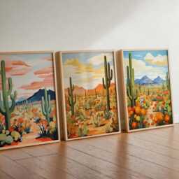 Set Of 3 Saguaro National Park Posters, Vintage Travel Prints, Usa Desert Wall Art, Arizona Landscape Decor, Southwest Poster - thumbnail 3