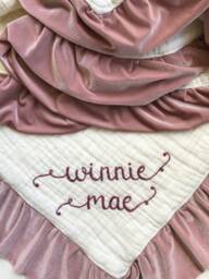 Blanket 6 Layer Muslin Velvet Trim With Personalized Hand Embroidered Name ~ Baby Gift Blanket~Custom Gift~ Nursery Decor