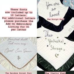 Blanket 6 Layer Muslin Velvet Trim With Personalized Hand Embroidered Name ~ Baby Gift Blanket~Custom Gift~ Nursery Decor - thumbnail 4