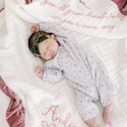 Blanket 6 Layer Muslin Velvet Trim With Personalized Hand Embroidered Name ~ Baby Gift Blanket~Custom Gift~ Nursery Decor - thumbnail 2