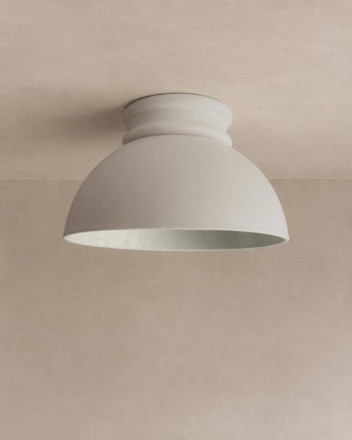 Large Pompeii - Ceramic Flush Mount Ceiling Light Handmade Minimalist Dome Fixture in Bone White - image 1