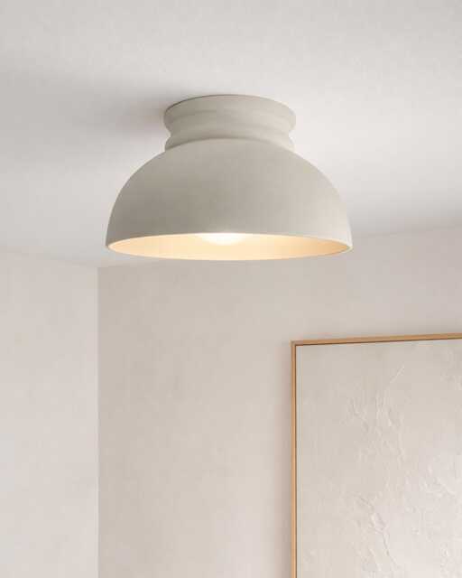 Large Pompeii - Ceramic Flush Mount Ceiling Light Handmade Minimalist Dome Fixture in Bone White - image 1
