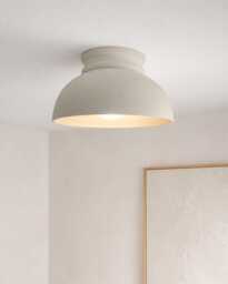 Large Pompeii - Ceramic Flush Mount Ceiling Light Handmade Minimalist Dome Fixture in Bone White - thumbnail 1