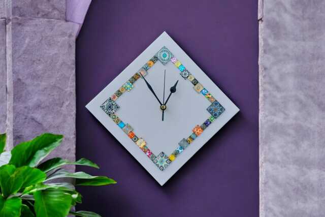 Lilac Diamond Wall Clock With Glass Cabochons - Original Home Decor - 28cm - image 1