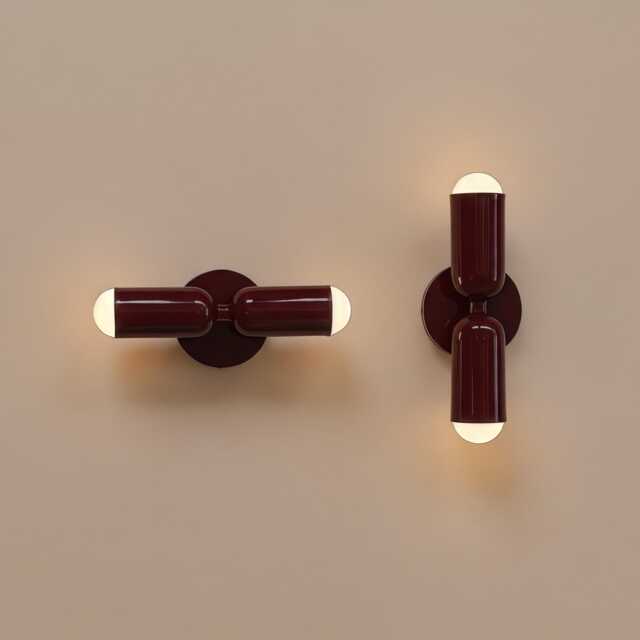 Burgundy Wall Sconce - Cherry Double Walllight Bathroom Vanity Lamp Bedroom & Hallway - image 1