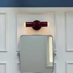 Burgundy Wall Sconce - Cherry Double Walllight Bathroom Vanity Lamp Bedroom & Hallway - thumbnail 2